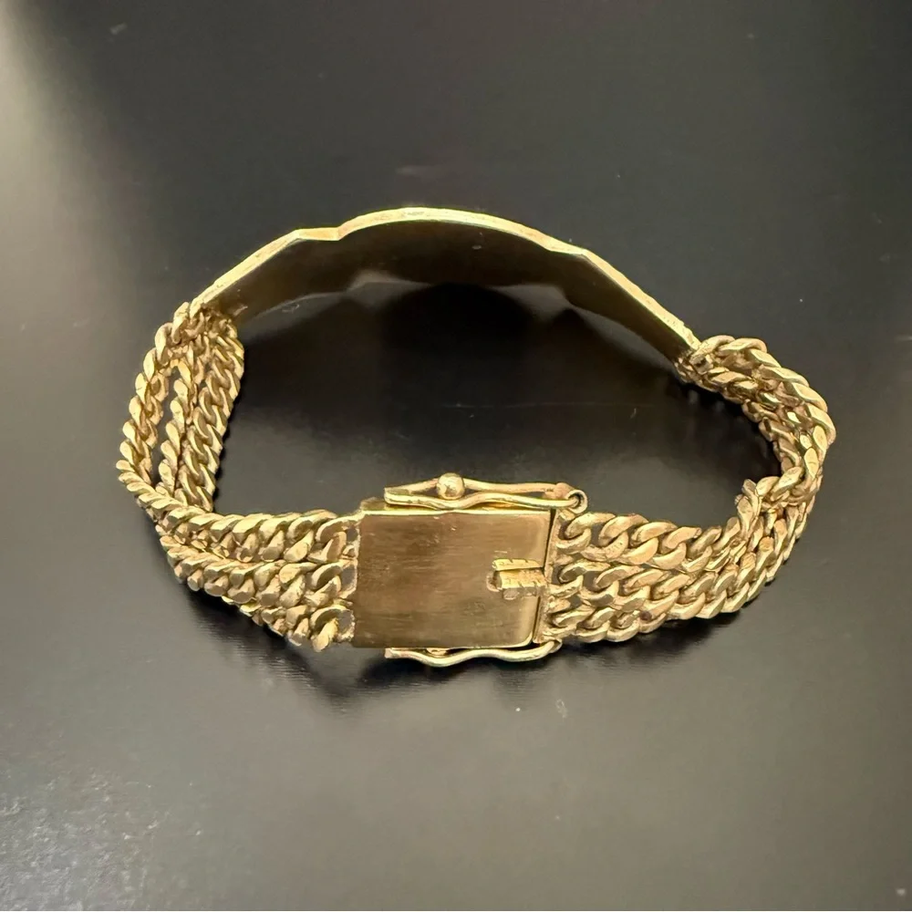 Vintage Saint Barbara Medallion Gold Triple Cuban Link Chain Religious Bracelet - Picture 13 of 16